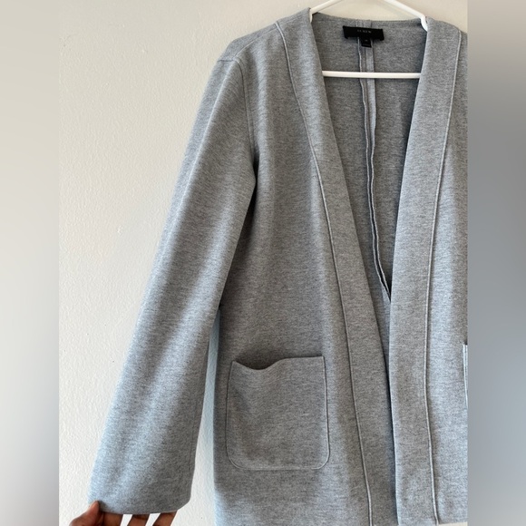 J Crew Sweater Gray Open Front Blazer Cardigan Classic Knit Size XS Oversized - Picture 4 of 10